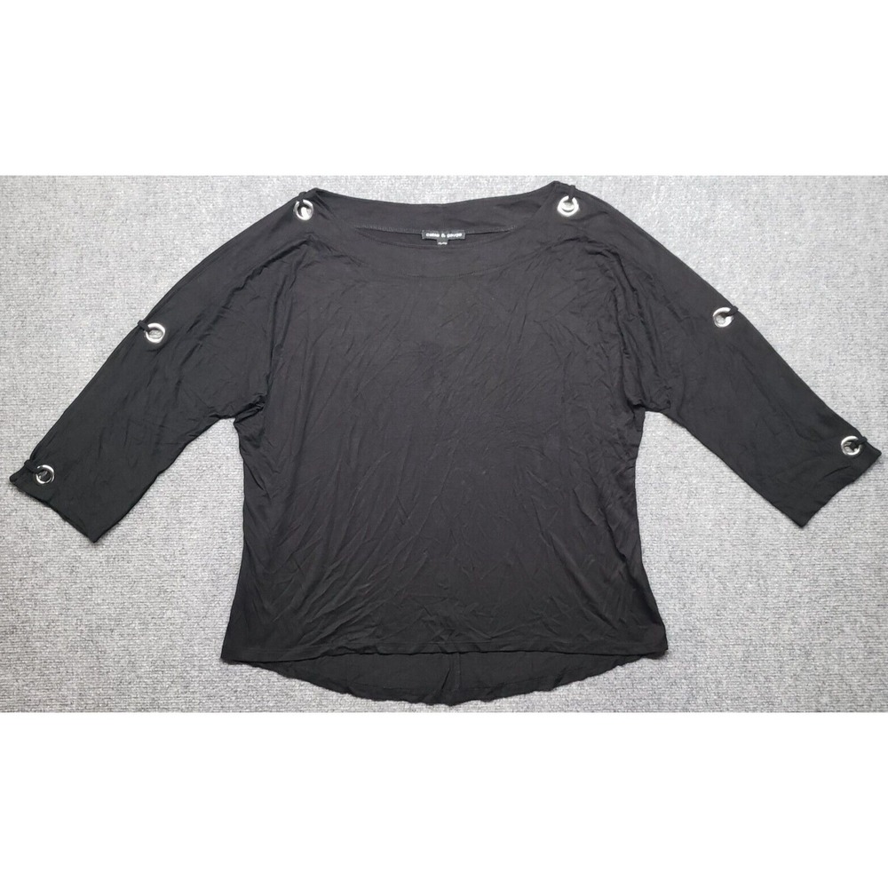 Cable & Gauge Blouse Womens XL Black 3/4 Slit Sleeve Round Neck Pullover Top New